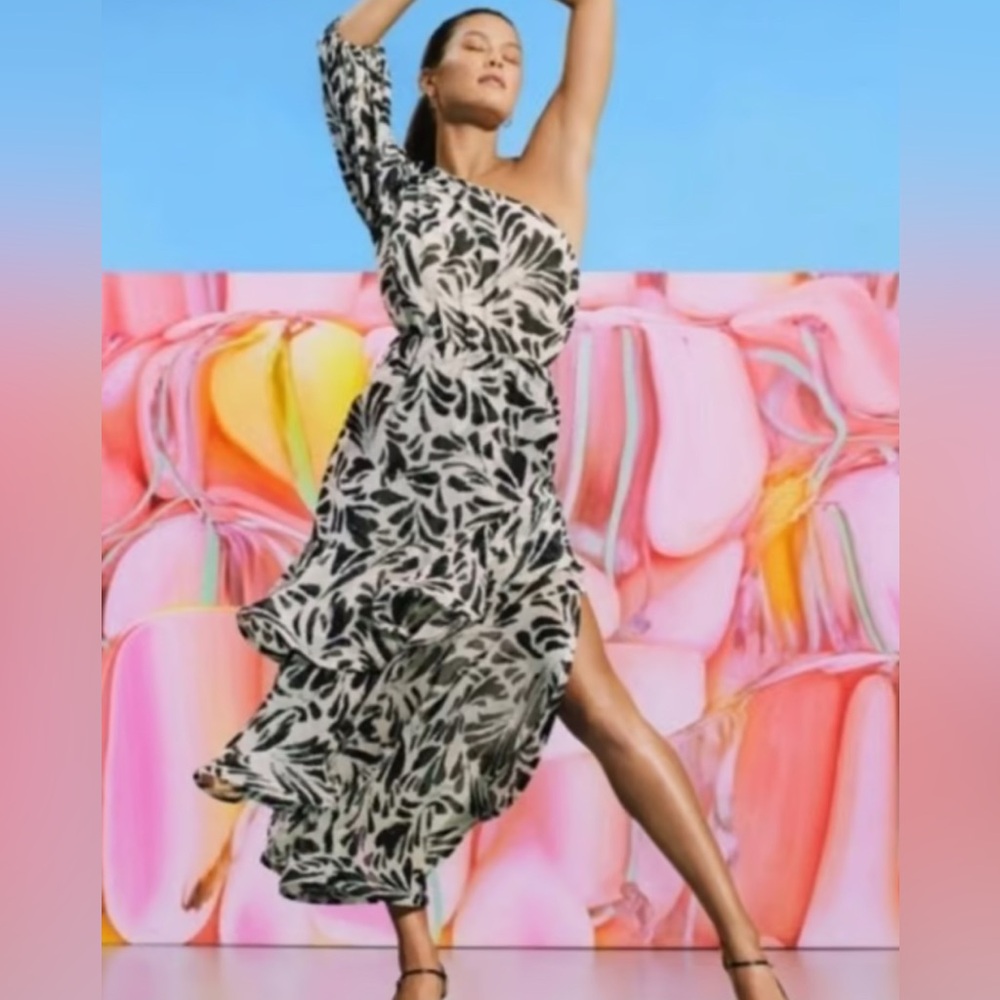 NWT- Alexis Black Cream Floral Ruffled Maxi Dress- Size M